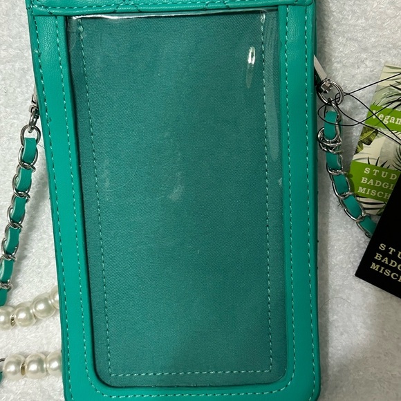 Badgley Mischka Pearls Strap Phone Case with Diamond Quilting and Pearls -Green- - Picture 9 of 12